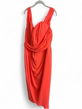 NWT City Chic Neon Coral Maxi Entwine Draped Dress 16